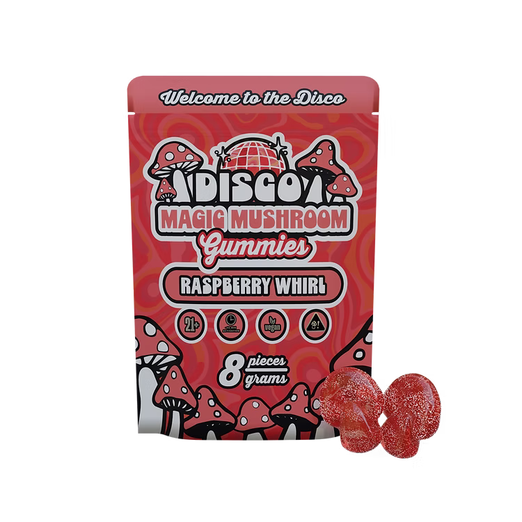 Magic Mushroom Gummies Raspberry Whirl 8CT – Official Product Image Magic Mushroom Gummies Raspberry Whirl 8CT – sweet raspberry shroom edibles