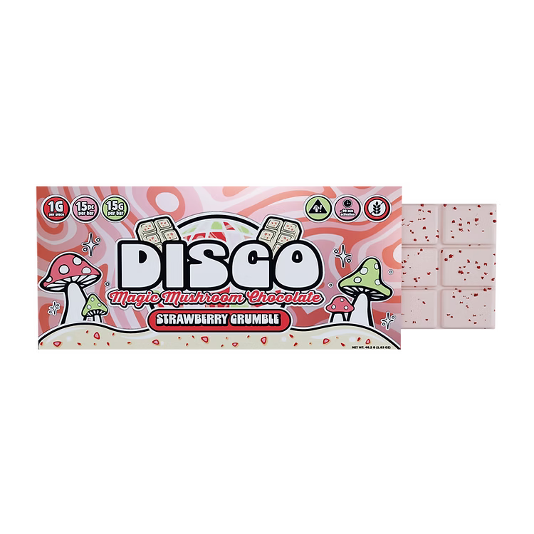 Magic Mushroom Chocolate Strawberry Crumble 1CT Box – Official Product Image Magic Mushroom Chocolate Strawberry Crumble 1CT Box – sweet crumble shroom chocolate bar